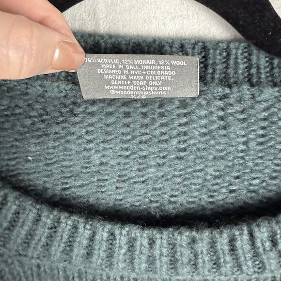 Wooden Ships Merry Crew Sweater Size S Mohair Wool Christmas Holiday Green - Picture 3 of 6